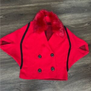 Red and black jacket with Faux Fur Collar